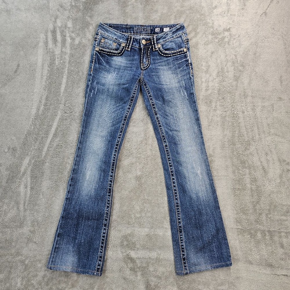 Miss Me Jeans womens 28 Irene boot cut Contrast stitching embordered flap pocket